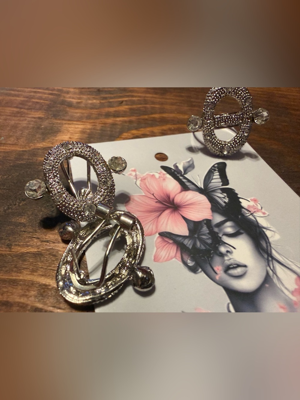 Crystal Circle Ring -On Earrings in Silver